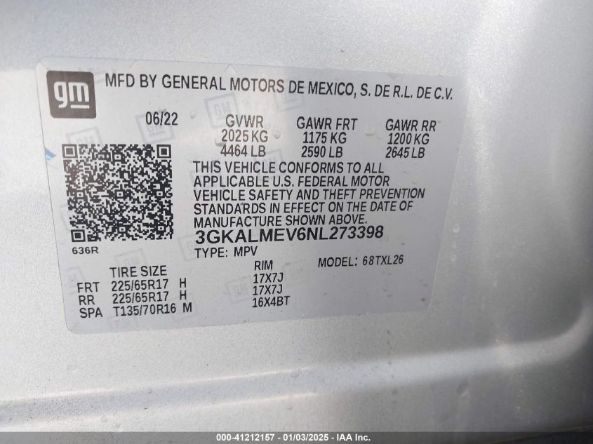 VIN 3GKALMEV6NL273398 2022 GMC TERRAIN no.9