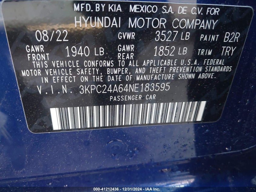 2022 HYUNDAI ACCENT SE - 3KPC24A64NE183595