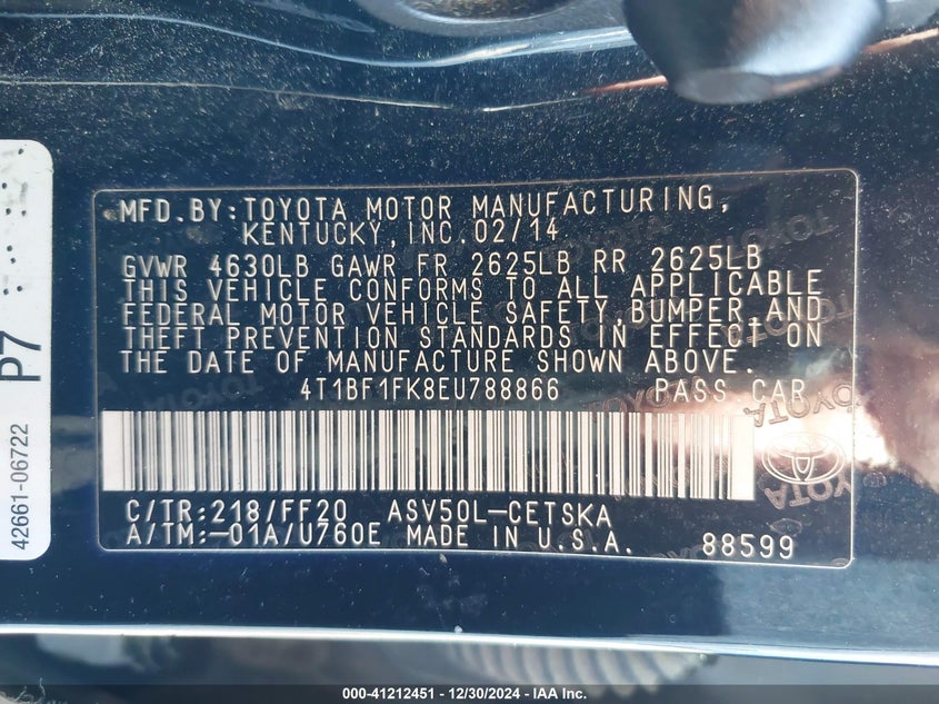 2014 TOYOTA CAMRY SE - 4T1BF1FK8EU788866