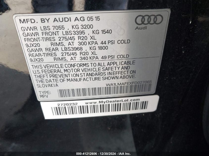 VIN WA1LMAFEXFD027065 2015 Audi Q7, 3.0 Tdi Premium no.9