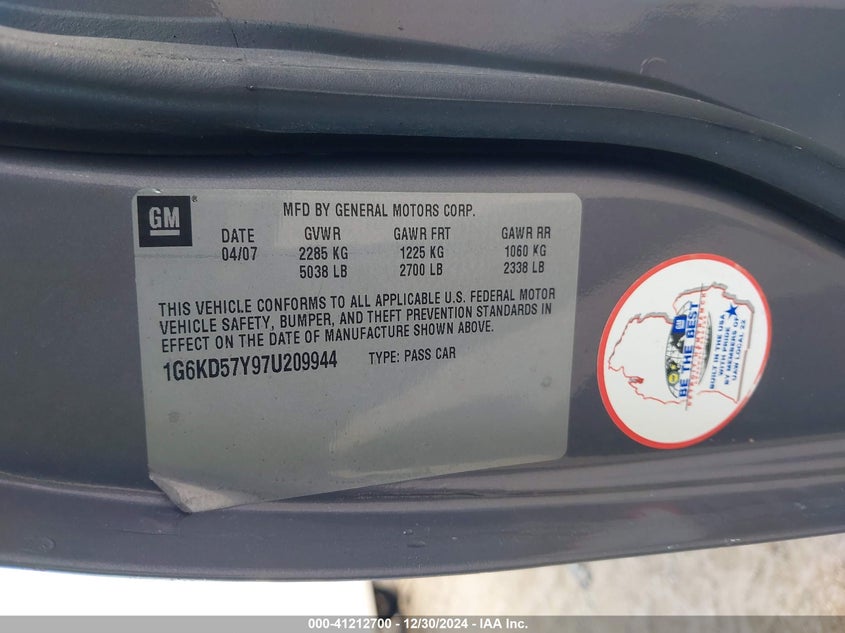 2007 CADILLAC DTS VIN: 1G6KD57Y97U209944