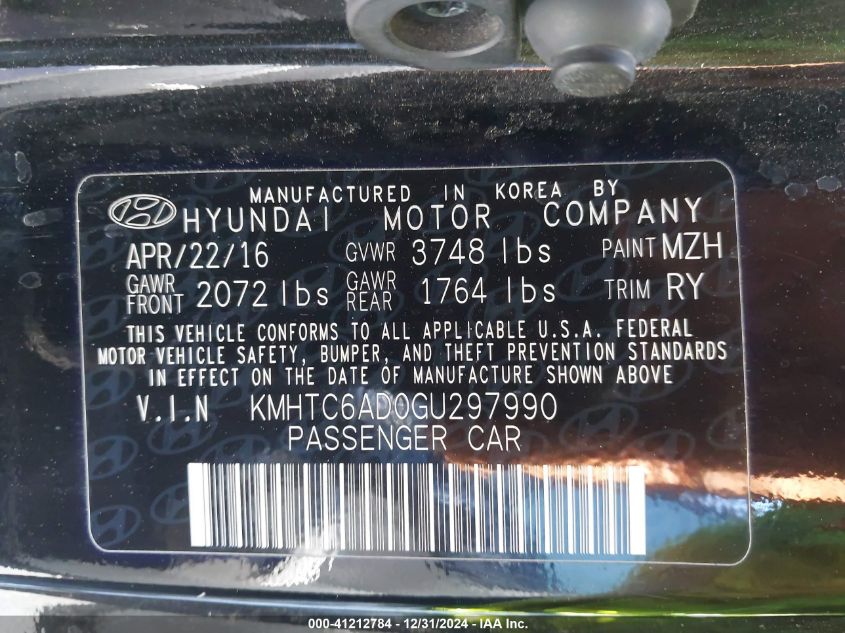 VIN KMHTC6AD0GU297990 2016 HYUNDAI VELOSTER no.9