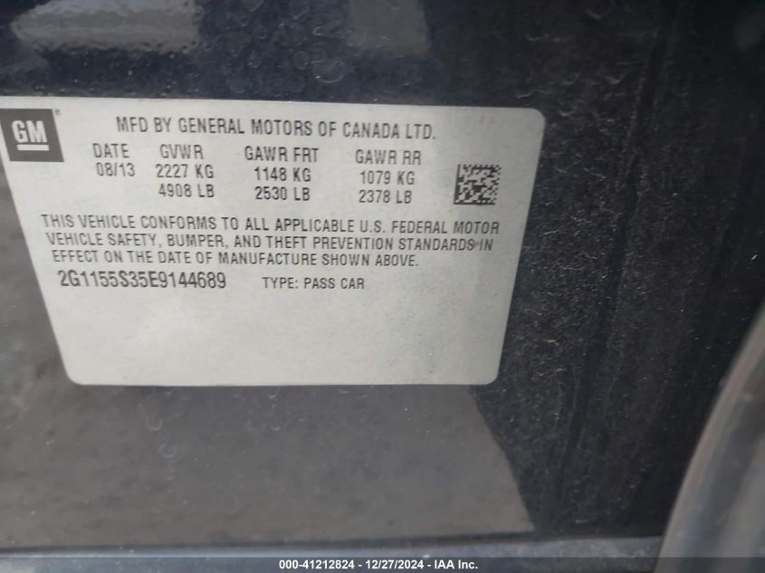2014 Chevrolet Impala 2Lz VIN: 2G1155S35E9144689 Lot: 41212824