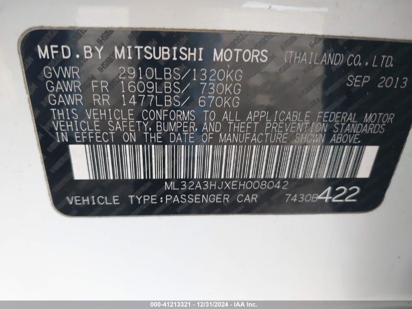 VIN ML32A3HJXEH008042 2014 MITSUBISHI MIRAGE no.9