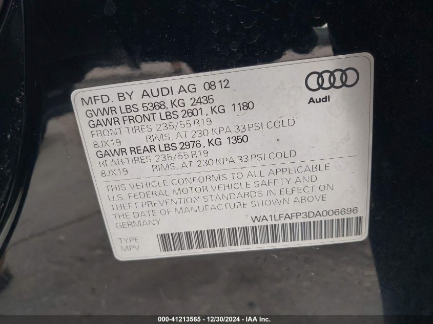 VIN WA1LFAFP3DA006696 2013 Audi Q5, 2.0T Premium no.9