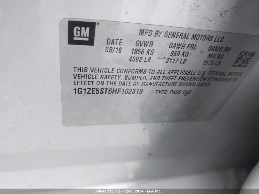 2017 CHEVROLET MALIBU VIN: 1G1ZE5ST6HF102319