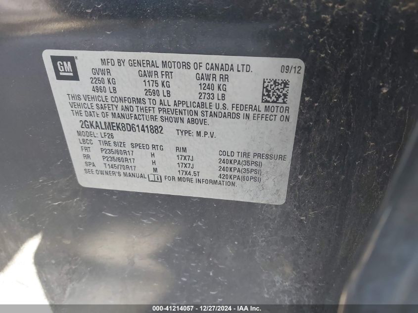 VIN 2GKALMEK8D6141882 2013 GMC Terrain, Sle-1 no.9