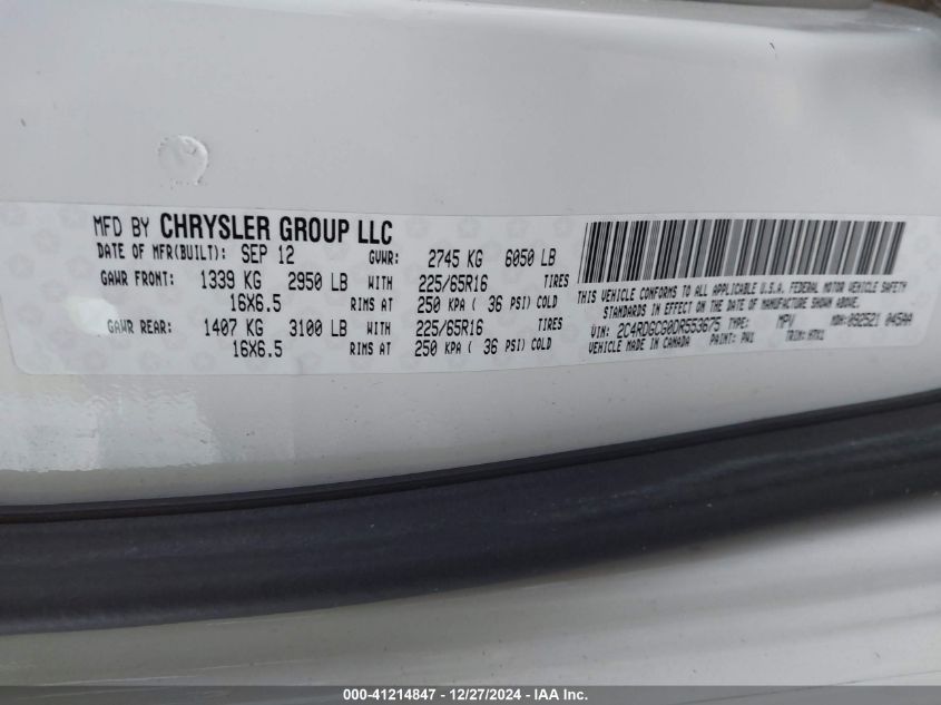 VIN 2C4RDGCG0DR553675 2013 DODGE GRAND CARAVAN no.9