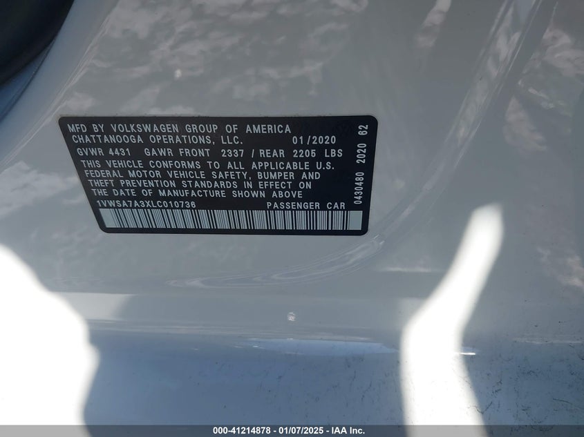 2020 VOLKSWAGEN PASSAT VIN: 1VWSA7A3XLC010736