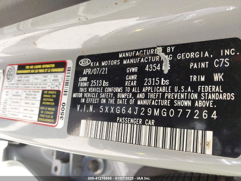 2021 KIA K5 GT-LINE - 5XXG64J29MG077264