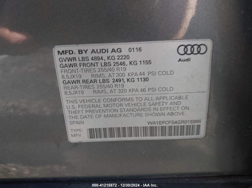 VIN WA1EFCFS4GR015986 2016 Audi Q3, 2.0T Premium Plus no.9