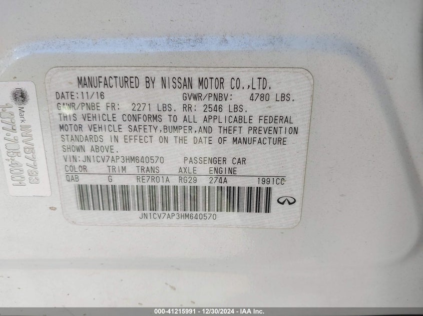 2017 INFINITI Q50 VIN: JN1CV7AP3HM640570