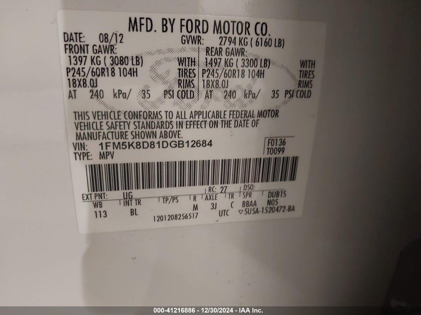 2013 FORD EXPLORER XLT - 1FM5K8D81DGB12684