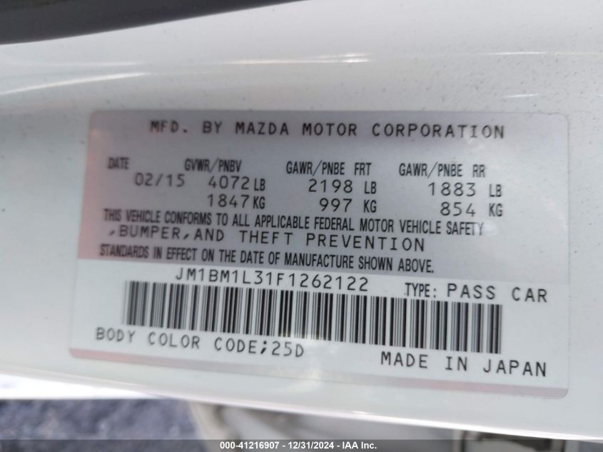 VIN JM1BM1L31F1262122 2015 Mazda 3, S Touring no.9