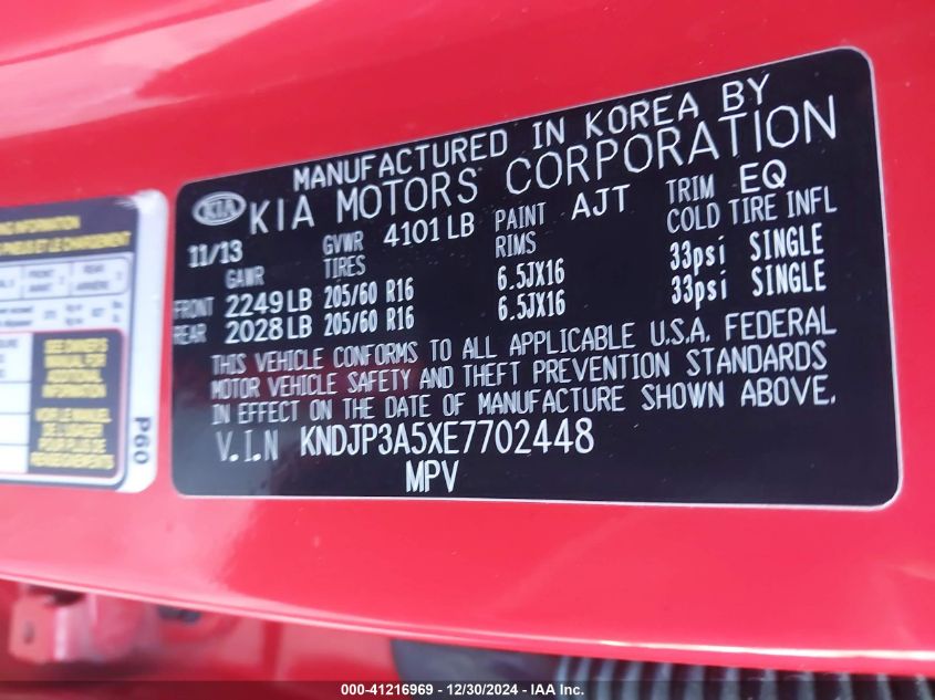 VIN KNDJP3A5XE7702448 2014 KIA Soul, + no.9