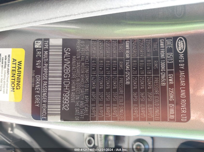 2013 LAND ROVER RANGE ROVER EVOQUE PURE - SALVN2BG1DH799932