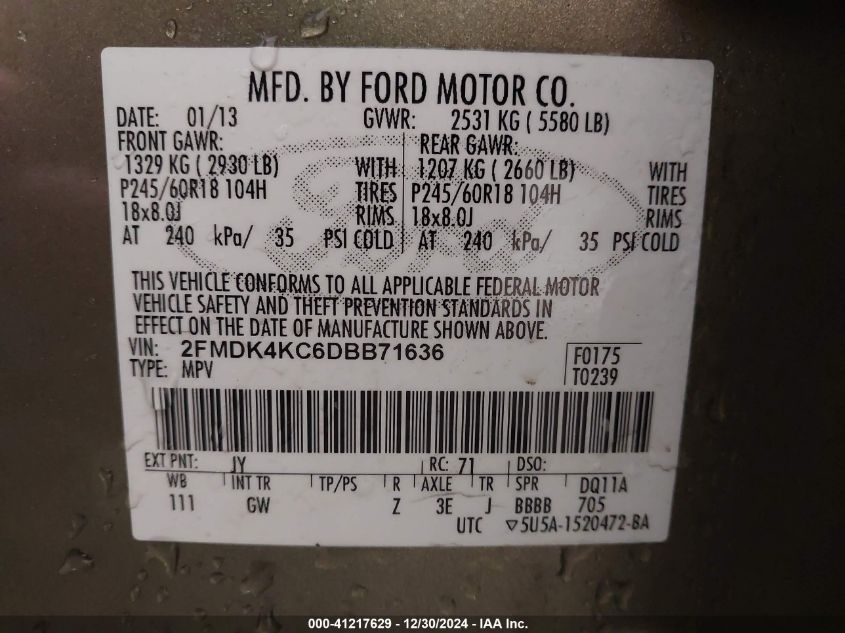 VIN 2FMDK4KC6DBB71636 2013 Ford Edge, Limited no.9