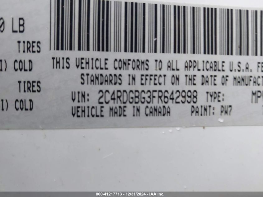 VIN 2C4RDGBG3FR642998 2015 DODGE GRAND CARAVAN no.9