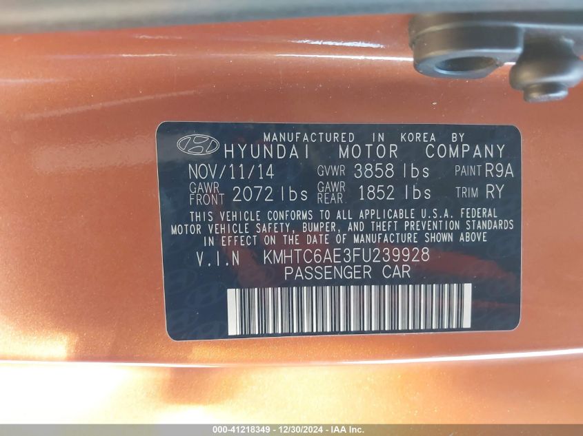 VIN KMHTC6AE3FU239928 2015 HYUNDAI VELOSTER no.9