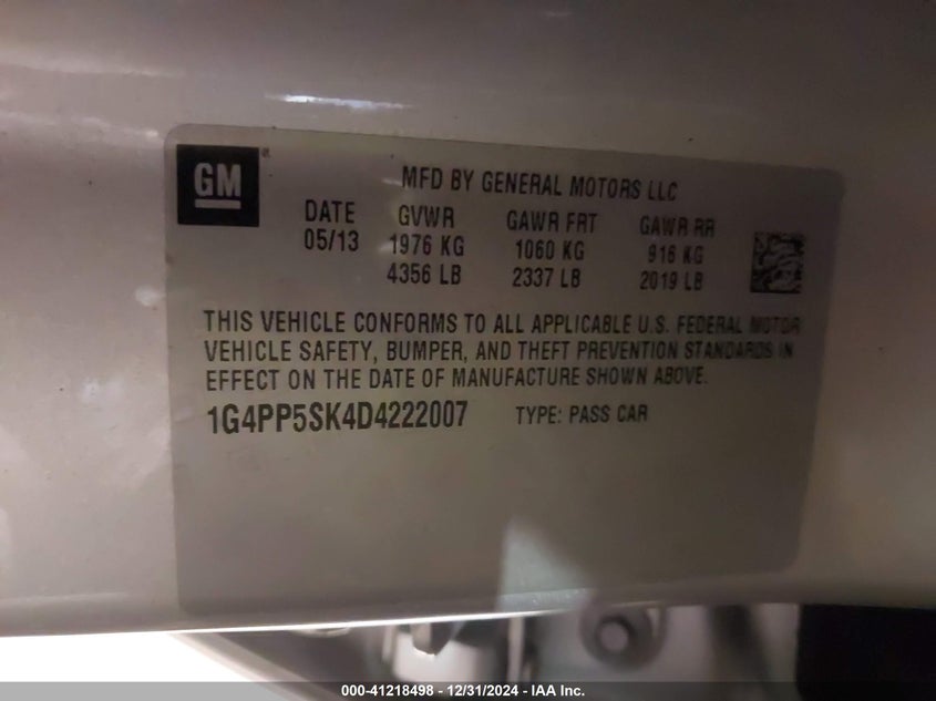 2013 BUICK VERANO VIN: 1G4PP5SK4D4222007