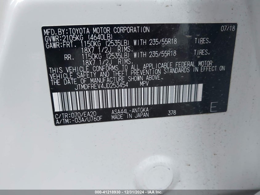 2018 TOYOTA RAV4 LIMITED - JTMDFREV4JD253454