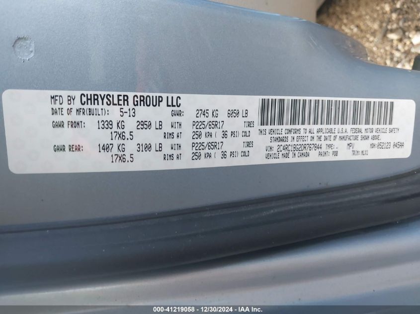 VIN 2C4RC1BG2DR767844 2013 CHRYSLER TOWN & COUNTRY no.9