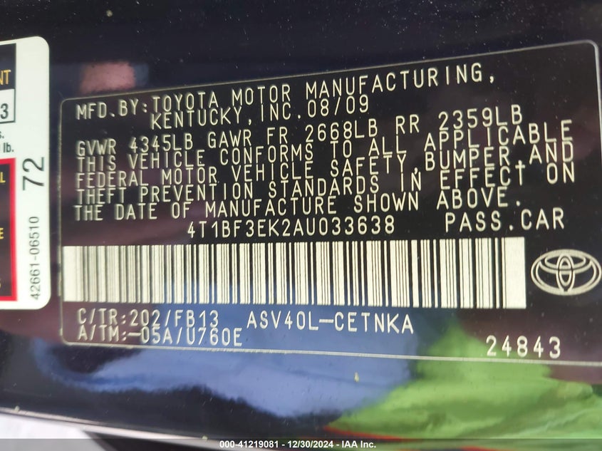2010 TOYOTA CAMRY VIN: 4T1BF3EK2AU033638