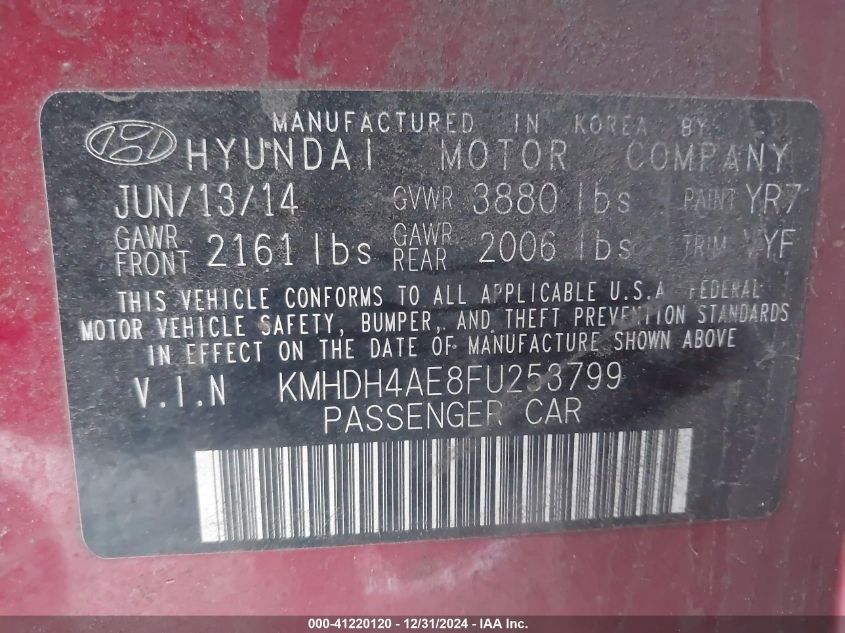 VIN KMHDH4AE8FU253799 2015 Hyundai Elantra, SE no.9