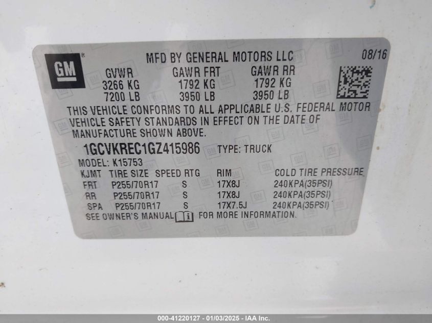 VIN 1GCVKREC1GZ415986 2016 Chevrolet Silverado 1500... no.9