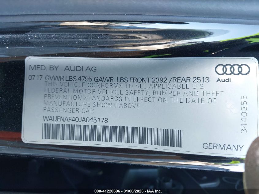 VIN WAUENAF40JA045178 2018 Audi A4, 2.0T Premium/2.... no.9