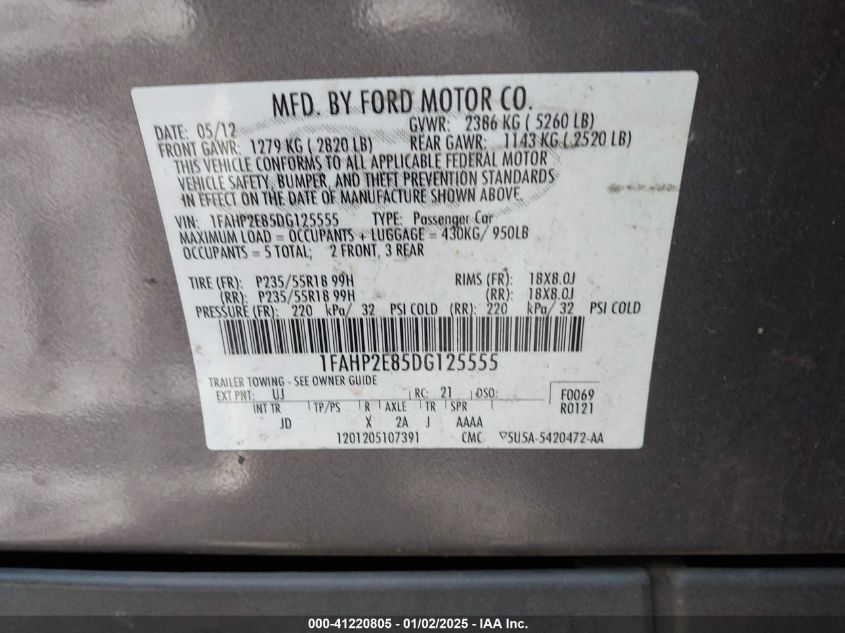 VIN 1FAHP2E85DG125555 2013 FORD TAURUS no.9