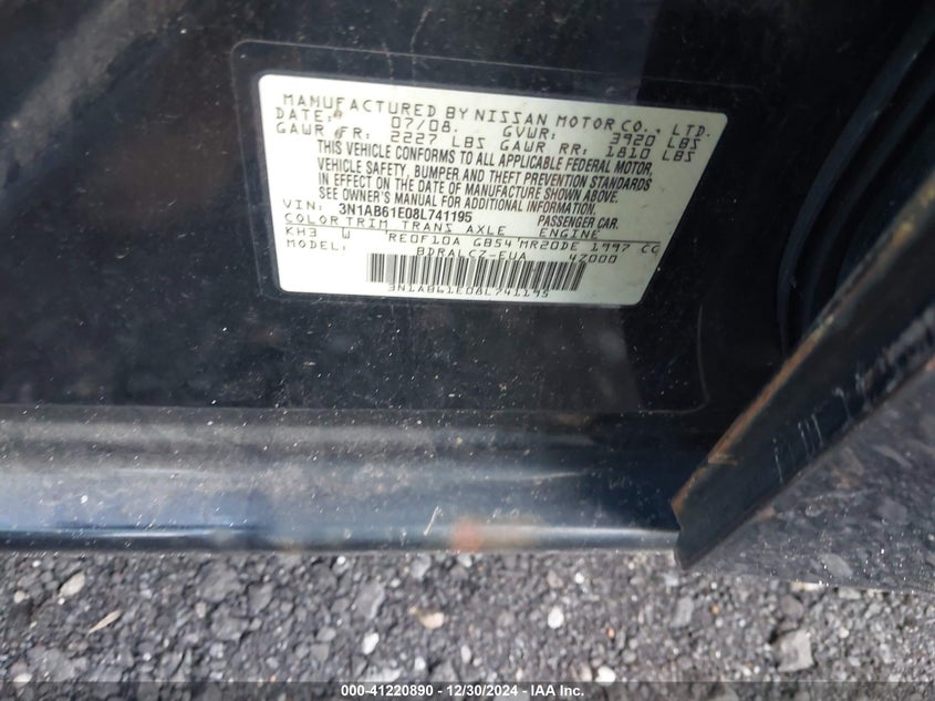 2008 NISSAN SENTRA VIN: 3N1AB61E08L741195