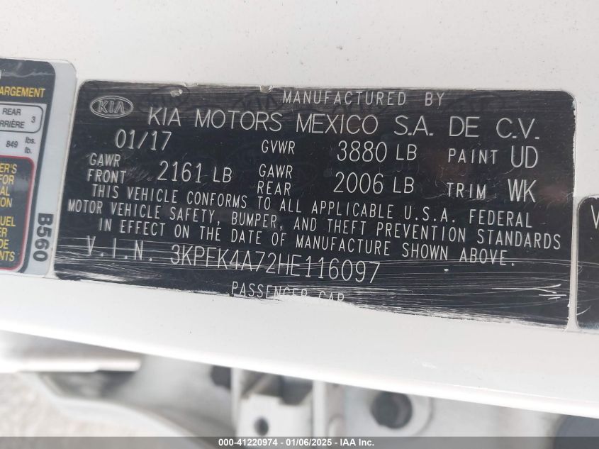 VIN 3KPFK4A72HE116097 2017 KIA Forte, LX no.9