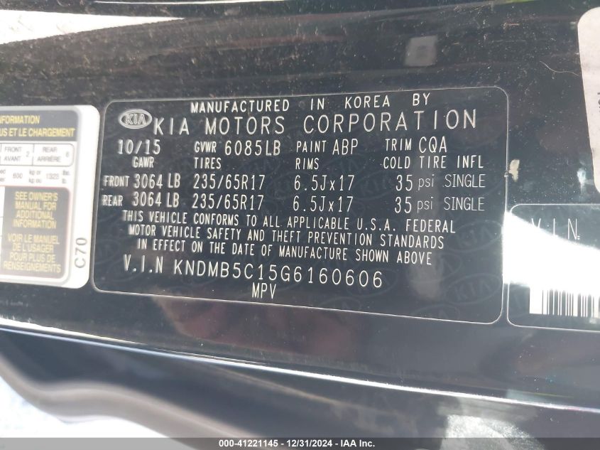 VIN KNDMB5C15G6160606 2016 KIA Sedona, LX no.9