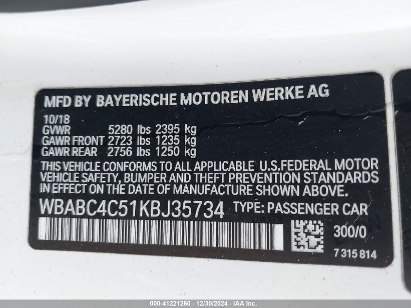 VIN WBABC4C51KBJ35734 2019 BMW M850I no.9