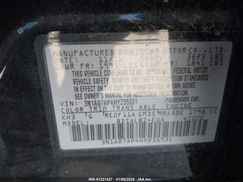 VIN 3N1AB7AP4HY235931 2017 Nissan Sentra, S no.9