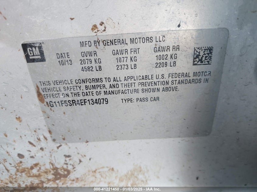 2014 CHEVROLET MALIBU VIN: 1G11F5SR4EF134079