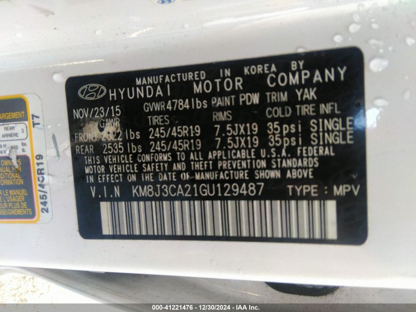 VIN KM8J3CA21GU129487 2016 HYUNDAI TUCSON no.9