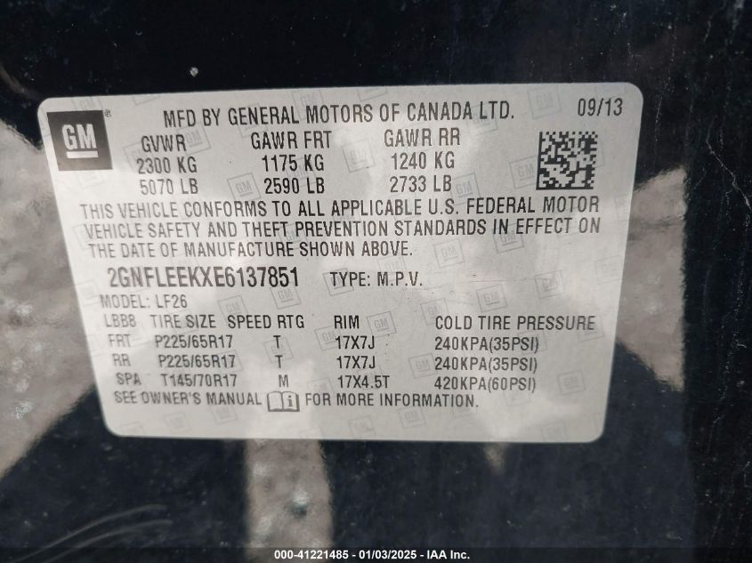 VIN 2GNFLEEKXE6137851 2014 CHEVROLET EQUINOX no.9