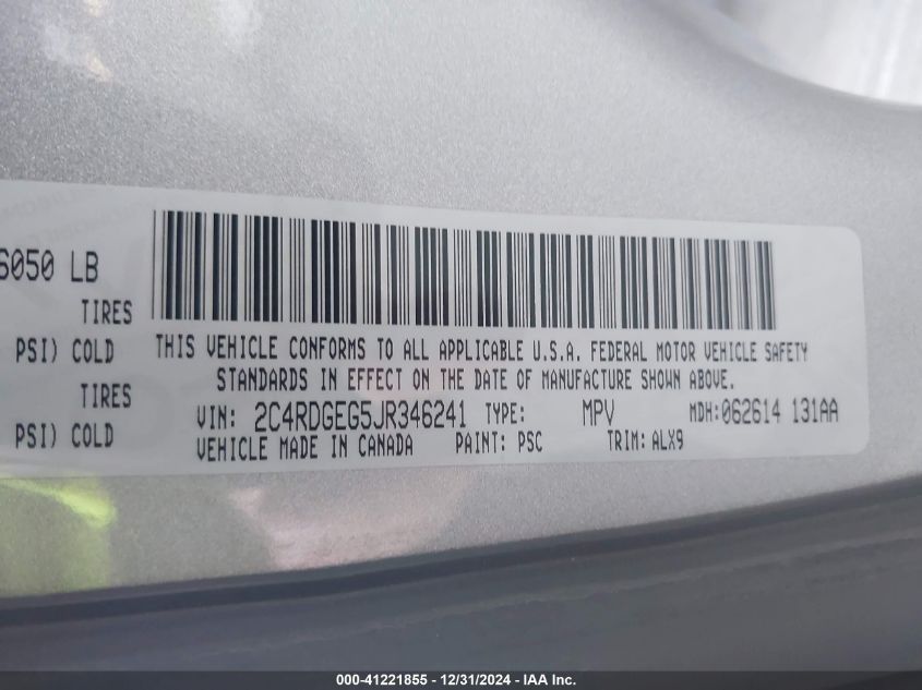 VIN 2C4RDGEG5JR346241 2018 DODGE GRAND CARAVAN no.9