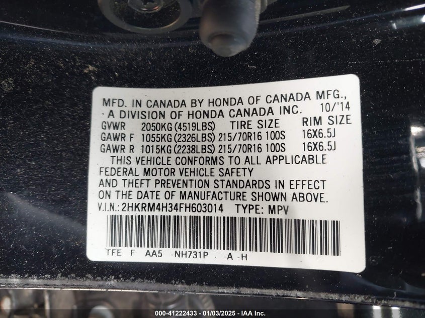 2015 HONDA CR-V LX - 2HKRM4H34FH603014