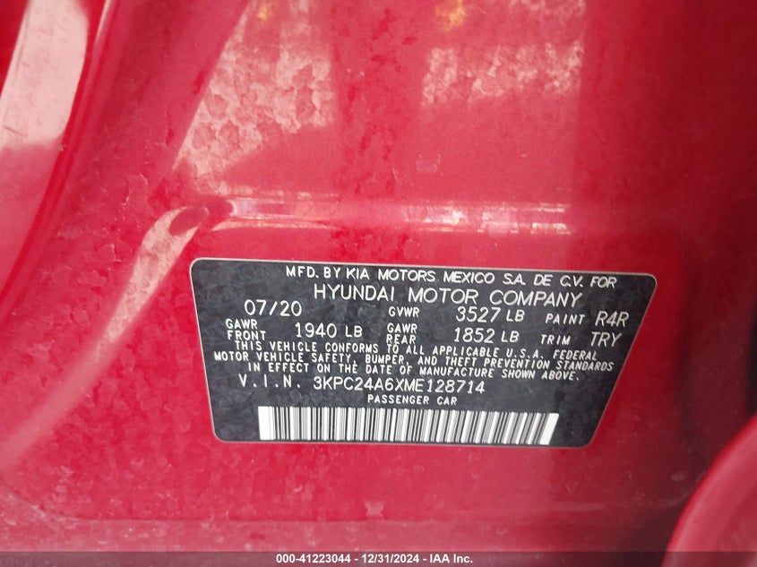 2021 HYUNDAI ACCENT VIN: 3KPC24A6XME128714