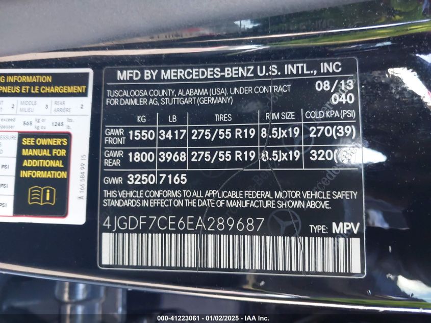 VIN 4JGDF7CE6EA289687 2014 Mercedes-Benz GL 450, 4M... no.9