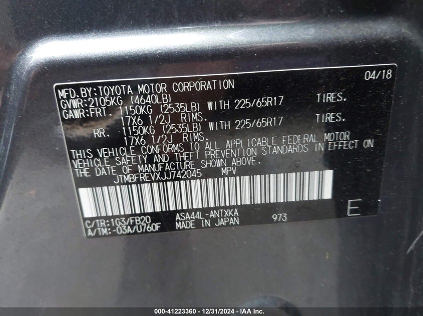 2018 TOYOTA RAV4 LE - JTMBFREVXJJ742045