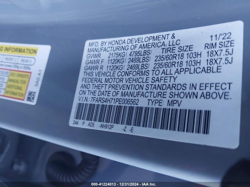 VIN 7FARS4H71PE006562 2023 Honda CR-V, Exl no.9