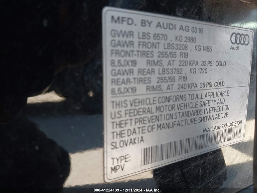 2017 AUDI Q7 3.0T PREMIUM - WA1LAAF7XHD012739