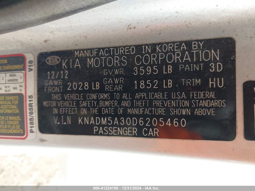 VIN KNADM5A30D6205460 2013 KIA RIO no.9