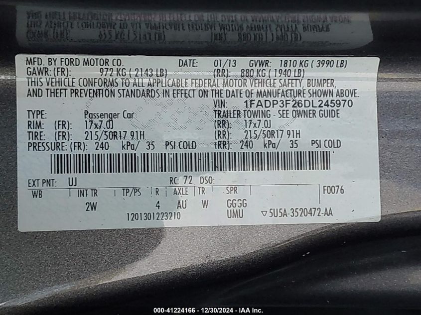 VIN 1FADP3F26DL245970 2013 FORD FOCUS no.9