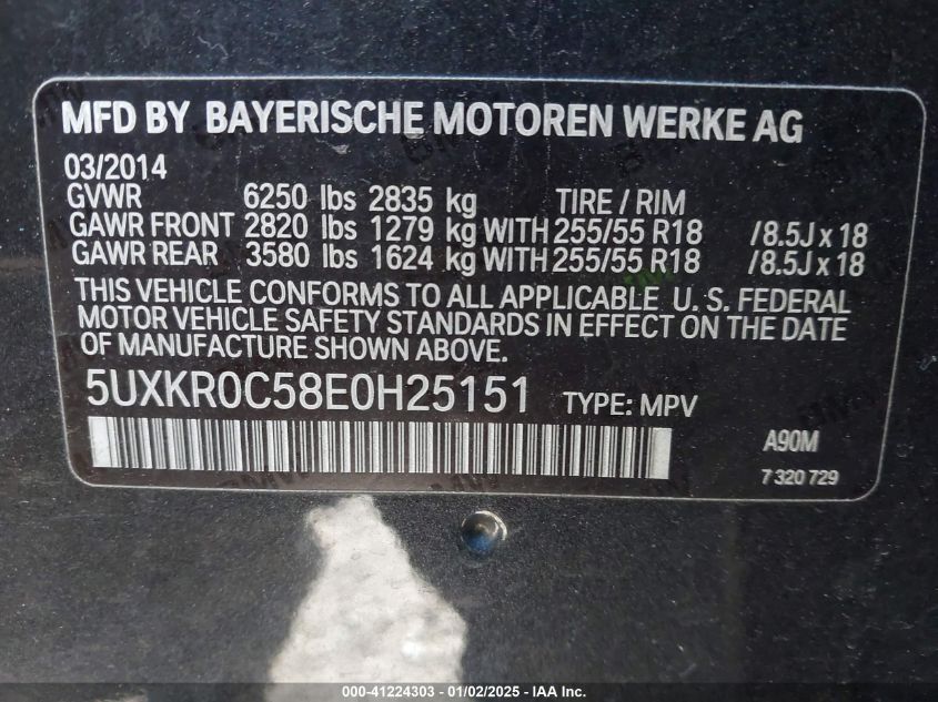 VIN 5UXKR0C58E0H25151 2014 BMW X5, Xdrive35I no.9