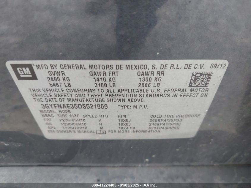 VIN 3GYFNAE35DS521969 2013 Cadillac SRX, Standard no.9